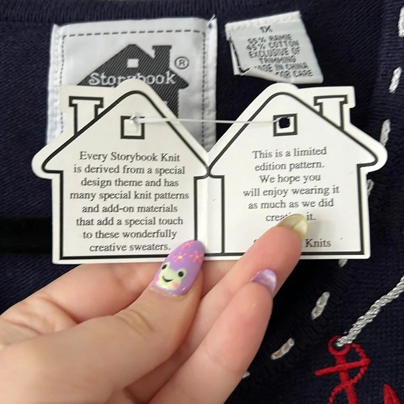 Fisherman Granny Storybook Knit Navy Nautical Anchor Full Zip Cardigan Size 1X - Picture 4 of 7